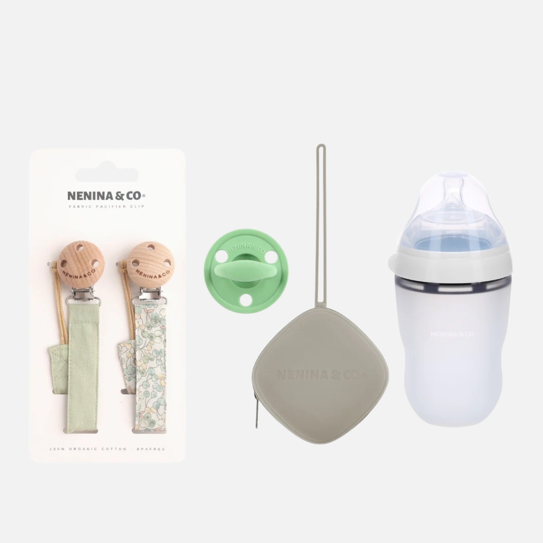 Kit de Biberón y Chupete Clásico con Chupeteros de Algodón para Bebé Recién Nacido | Nenina & Co