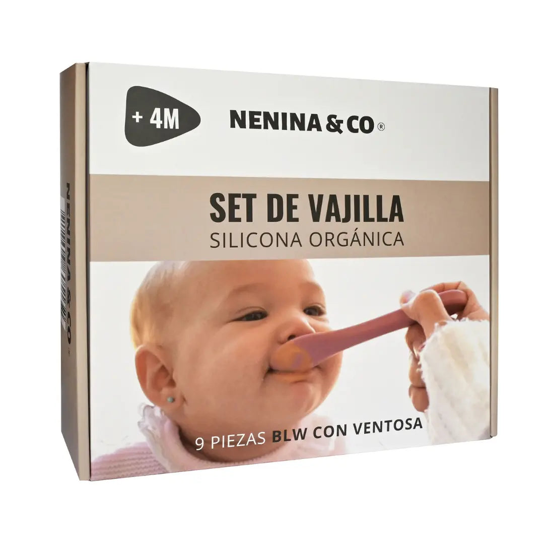 Kit Deluxe Vajilla + Babero BLW Pink 9 Piezas de Silicona orgánica con ventosas Nenina & Co
